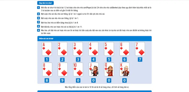 Cách tính số nút của các quân bài trong Baccarat